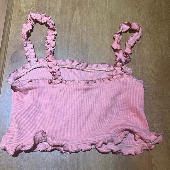 Pink ribbed tank with ruffles straps - Picture 5 of 7